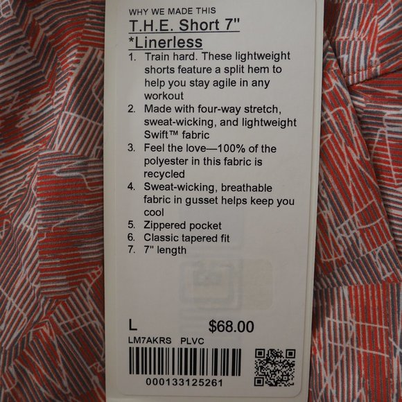 Lululemon Men's T.H.E. Short Linerless 7" Inseam Classic Stretch Orange Coral - Picture 12 of 16